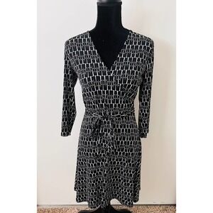 Leota Faux Wrap Dress - Black & White - Medium